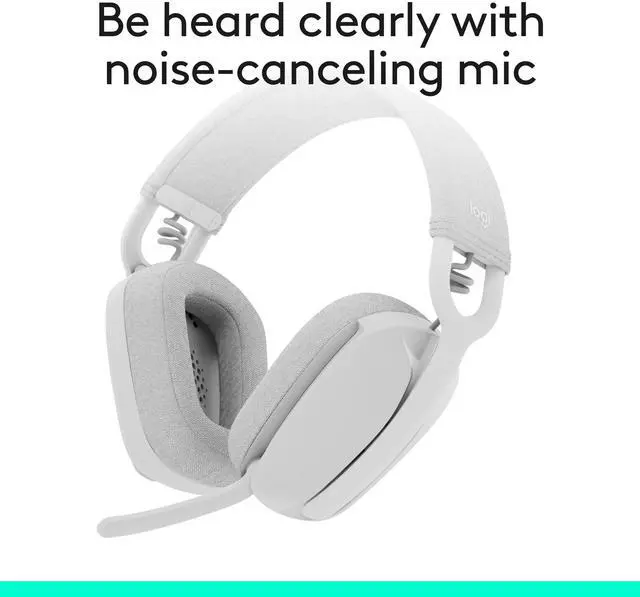 Alt view image 3 of 10 - Logitech Zone Vibe 100 Lightweight Wireless Over Ear Headphones with Noise Canceling Microphone, Advanced Multipoint Bluetooth Headset, Works with Teams, Google Meet, Zoom, Mac/PC - Off White