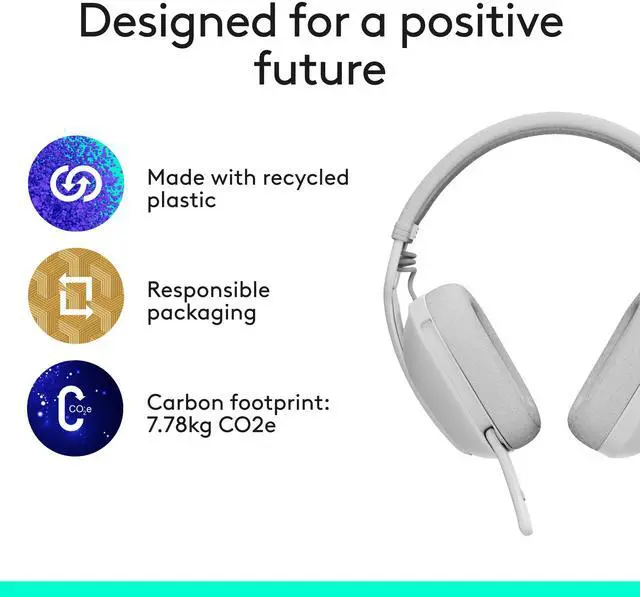 Alt view image 9 of 10 - Logitech Zone Vibe 100 Lightweight Wireless Over Ear Headphones with Noise Canceling Microphone, Advanced Multipoint Bluetooth Headset, Works with Teams, Google Meet, Zoom, Mac/PC - Off White