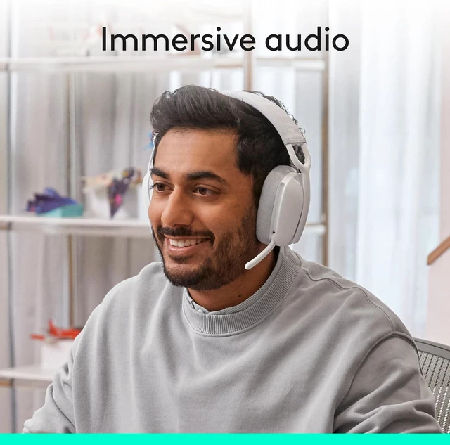 Alt view image 2 of 10 - Logitech Zone Vibe 100 Lightweight Wireless Over Ear Headphones with Noise Canceling Microphone, Advanced Multipoint Bluetooth Headset, Works with Teams, Google Meet, Zoom, Mac/PC - Off White