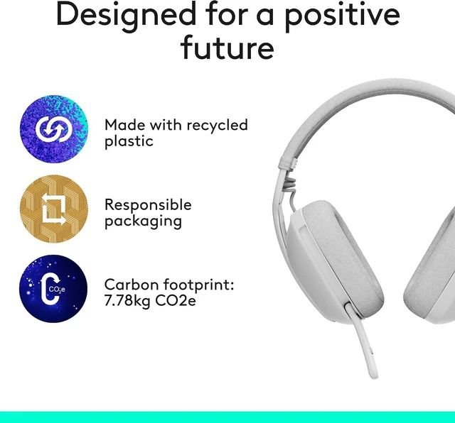 Alt view image 9 of 10 - Logitech Zone Vibe 100 Lightweight Wireless Over Ear Headphones with Noise Canceling Microphone, Advanced Multipoint Bluetooth Headset, Works with Teams, Google Meet, Zoom, Mac/PC - Off White