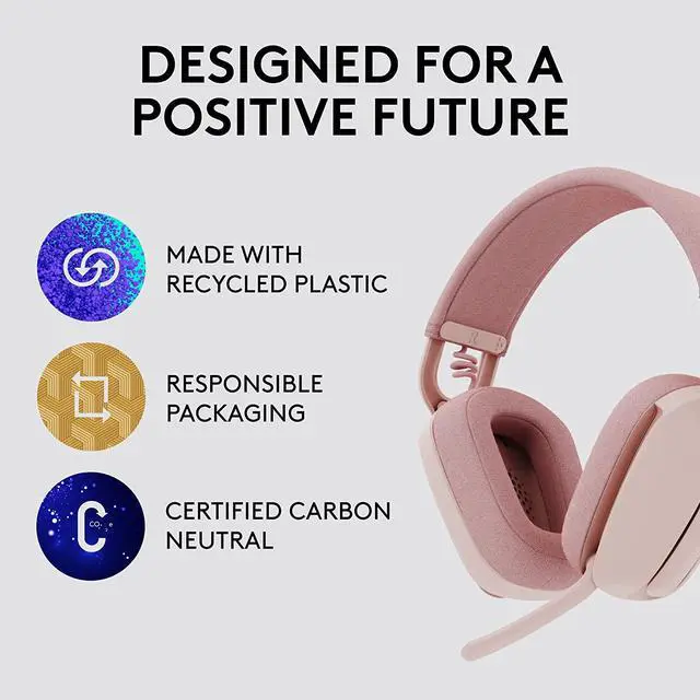 Alt view image 5 of 10 - Logitech Zone Vibe 100 Lightweight Wireless Over Ear Headphones with Noise Canceling Microphone, Advanced Multipoint Bluetooth Headset, Works with Teams, Google Meet, Zoom, Mac/PC - Rose