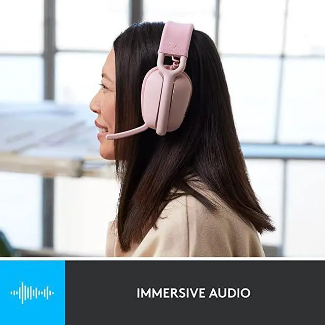 Alt view image 4 of 10 - Logitech Zone Vibe 100 Lightweight Wireless Over Ear Headphones with Noise Canceling Microphone, Advanced Multipoint Bluetooth Headset, Works with Teams, Google Meet, Zoom, Mac/PC - Rose