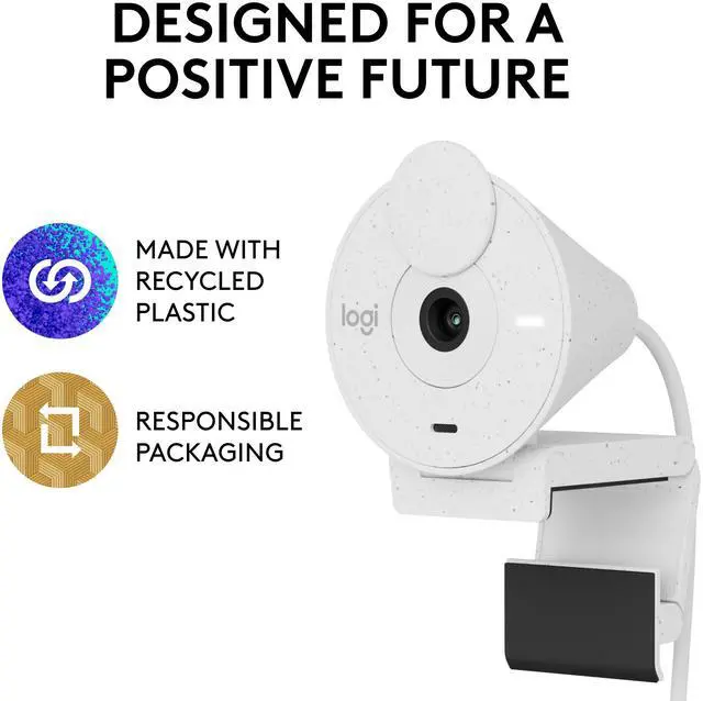 Alt view image 8 of 9 - Logitech Brio 300 Full HD Webcam with Privacy Shutter, Noise Reduction Microphone, USB-C, certified for Zoom, Microsoft Teams, Google Meet, Auto Light Correction, off White