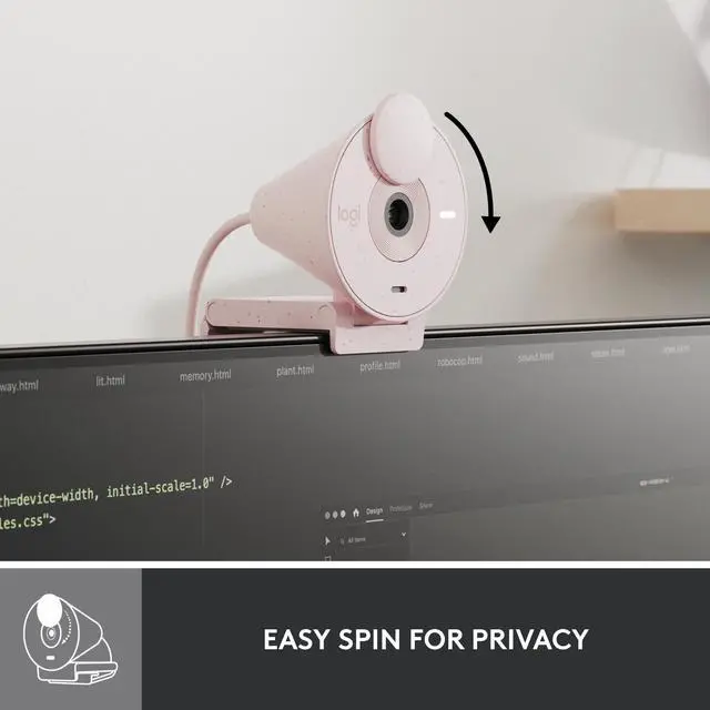 Alt view image 5 of 9 - Logitech Brio 300 Full HD Webcam with Privacy Shutter, Noise Reduction Microphone, USB-C, certified for Zoom, Microsoft Teams, Google Meet, Auto Light Correction, Rose