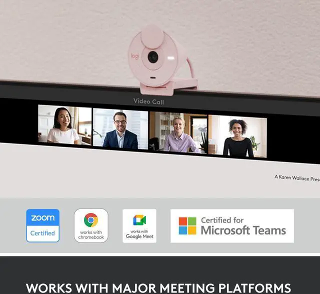 Alt view image 7 of 9 - Logitech Brio 300 Full HD Webcam with Privacy Shutter, Noise Reduction Microphone, USB-C, certified for Zoom, Microsoft Teams, Google Meet, Auto Light Correction, Rose