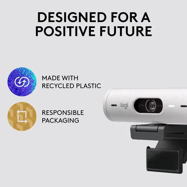 Alt view image 3 of 11 - Logitech Brio 500 Full HD Webcam with Auto Light Correction,Show Mode, Dual Noise Reduction Mics, Webcam Privacy Cover, Works with Microsoft Teams, Google Meet, Zoom, USB-C Cable - Off White