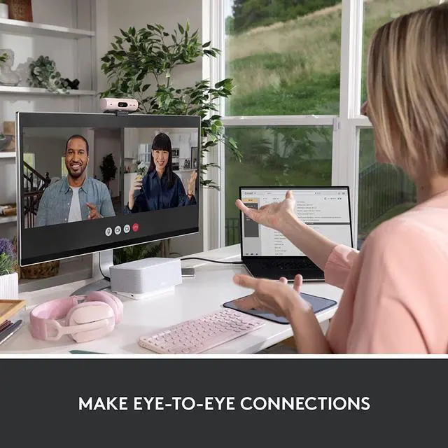 Alt view image 8 of 10 - Logitech Brio 500 Full HD Webcam with Auto Light Correction,Show Mode, Dual Noise Reduction Mics, Webcam Privacy Cover, Works with Microsoft Teams, Google Meet, Zoom, USB-C Cable - Rose