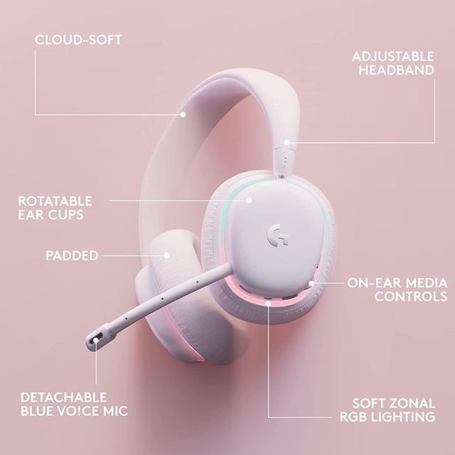 Alt view image 6 of 7 - Logitech G735 Wireless Gaming Headset, Customizable LIGHTSYNC RGB Lighting, Lightspeed, Bluetooth, 3.5 MM Aux Compatible with PC, Mobile Devices, Detachable Mic - White Mist