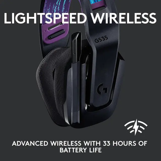 Alt view image 2 of 10 - Logitech G535 LIGHTSPEED Wireless Gaming Headset - Lightweight on-ear headphones, flip to mute mic, stereo, compatible with PC, PS4, PS5, USB rechargeable - Black