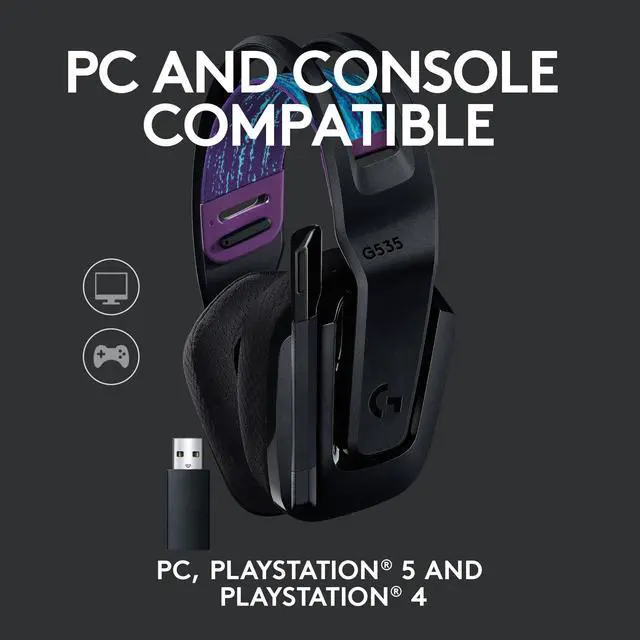 Alt view image 5 of 10 - Logitech G535 LIGHTSPEED Wireless Gaming Headset - Lightweight on-ear headphones, flip to mute mic, stereo, compatible with PC, PS4, PS5, USB rechargeable - Black