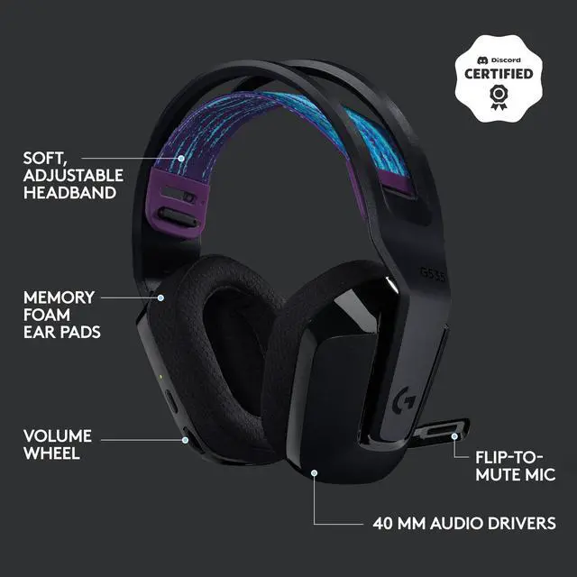 Alt view image 6 of 10 - Logitech G535 LIGHTSPEED Wireless Gaming Headset - Lightweight on-ear headphones, flip to mute mic, stereo, compatible with PC, PS4, PS5, USB rechargeable - Black