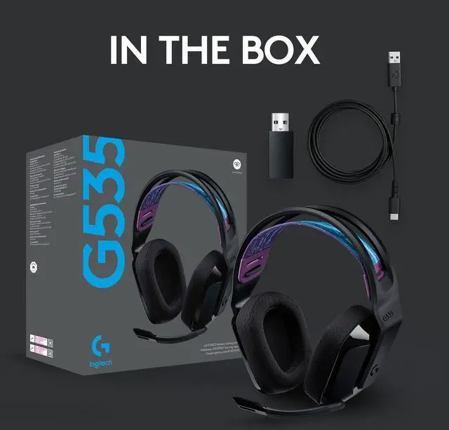 Alt view image 10 of 10 - Logitech G535 LIGHTSPEED Wireless Gaming Headset - Lightweight on-ear headphones, flip to mute mic, stereo, compatible with PC, PS4, PS5, USB rechargeable - Black
