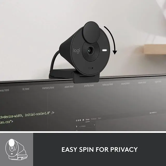Alt view image 7 of 9 - Logitech Brio 300 Full HD Webcam with Privacy Shutter, Noise Reduction Microphone, USB-C, certified for Zoom, Microsoft Teams, Google Meet, Auto Light Correction, Graphite