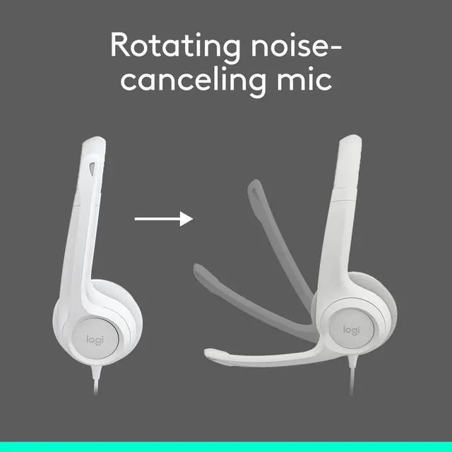 Alt view image 3 of 9 - Logitech H390 Wired Headset for PC/Laptop, Stereo Headphones with Noise Cancelling Microphone, USB-A, In-Line Controls, off white