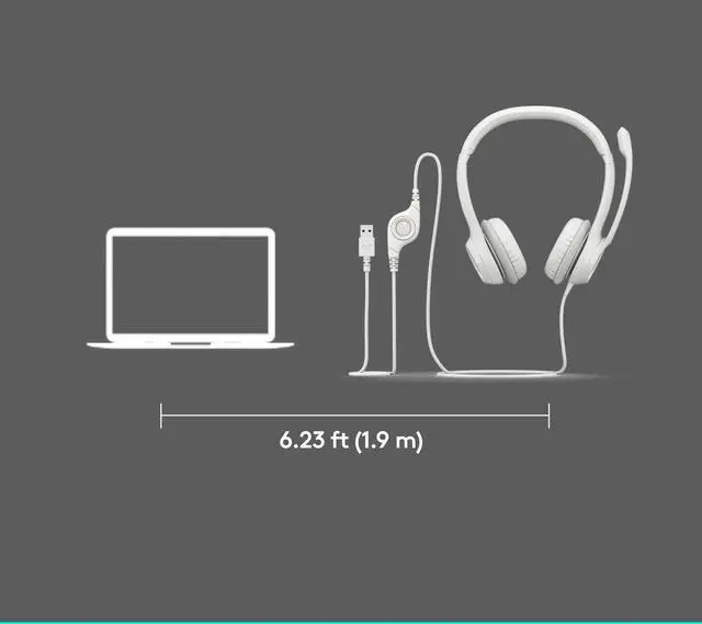 Alt view image 8 of 9 - Logitech H390 Wired Headset for PC/Laptop, Stereo Headphones with Noise Cancelling Microphone, USB-A, In-Line Controls, off white