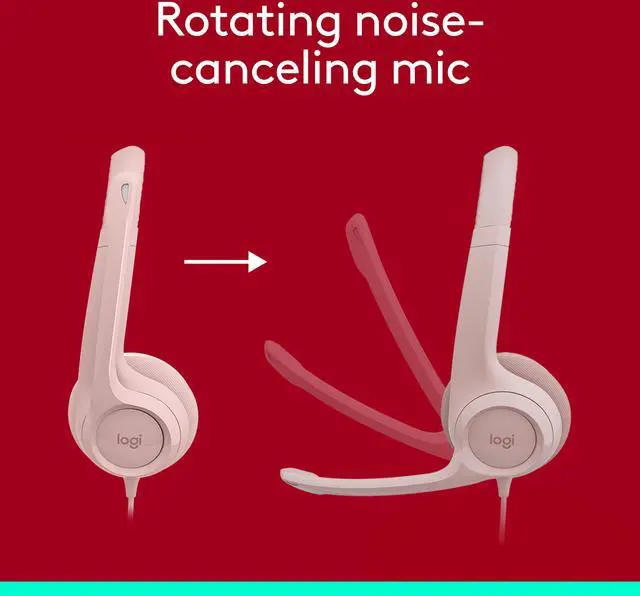 Alt view image 3 of 9 - Logitech H390 Wired Headset for PC/Laptop, Stereo Headphones with Noise Cancelling Microphone, USB-A, In-Line Controls, Rose