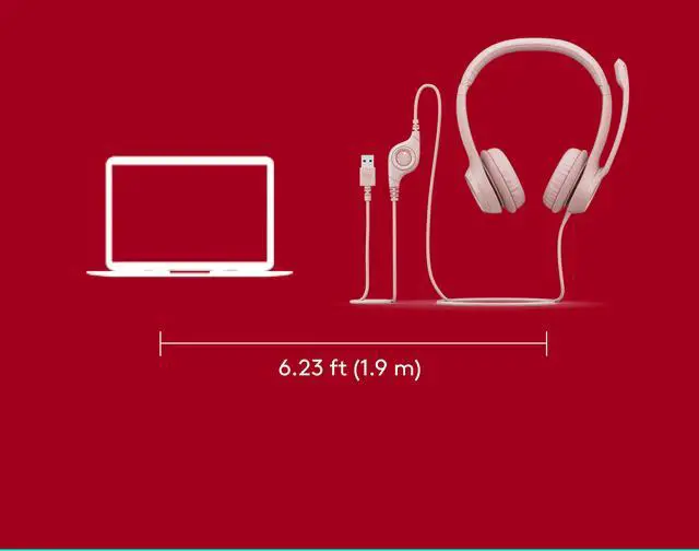 Alt view image 8 of 9 - Logitech H390 Wired Headset for PC/Laptop, Stereo Headphones with Noise Cancelling Microphone, USB-A, In-Line Controls, Rose