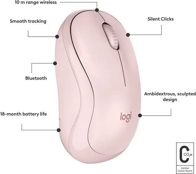 Alt view image 7 of 8 - Logitech M240 Silent Bluetooth Mouse, Wireless, Compact, Portable, Smooth Tracking, 18-Month Battery, for Windows, macOS, ChromeOS, Compatible with PC, Mac, Laptop, Tablets (Rose)