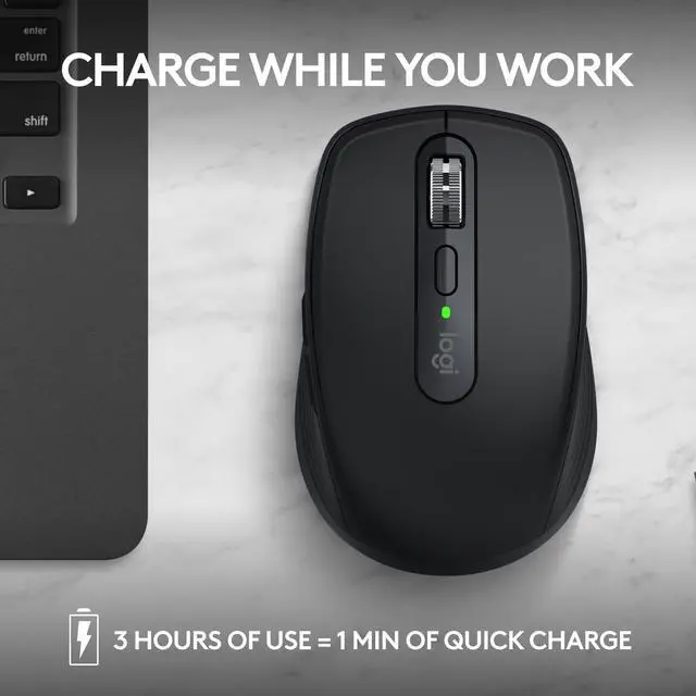 Alt view image 7 of 10 - Logitech MX Anywhere 3S Compact Wireless Mouse, Fast Scrolling, 8K DPI Any-Surface Tracking, Quiet Clicks, Programmable Buttons, USB C, Bluetooth, Windows PC, Linux, Chrome, Mac, Black