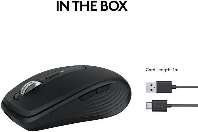 Alt view image 10 of 10 - Logitech MX Anywhere 3S Compact Wireless Mouse, Fast Scrolling, 8K DPI Any-Surface Tracking, Quiet Clicks, Programmable Buttons, USB C, Bluetooth, Windows PC, Linux, Chrome, Mac, Black