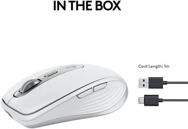 Alt view image 10 of 10 - Logitech MX Anywhere 3S Compact Wireless Mouse, Fast Scrolling, 8K DPI Any-Surface Tracking, Quiet Clicks, Programmable Buttons, USB C, Bluetooth, Windows PC, Linux, Chrome, Mac, Pale Grey