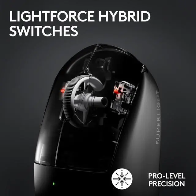 Alt view image 3 of 10 - Logitech G PRO X SUPERLIGHT 2 Lightspeed Wireless Gaming Mouse, Lightweight, LIGHTFORCE Hybrid Switches, Hero 2 Sensor, 44,000 DPI, 5 Programmable Buttons, USB-C Charging, PC & Mac