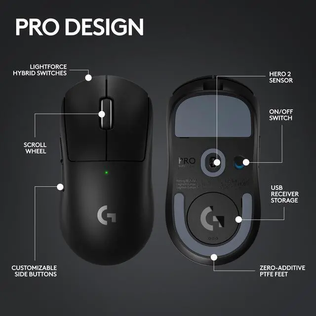 Alt view image 7 of 10 - Logitech G PRO X SUPERLIGHT 2 Lightspeed Wireless Gaming Mouse, Lightweight, LIGHTFORCE Hybrid Switches, Hero 2 Sensor, 44,000 DPI, 5 Programmable Buttons, USB-C Charging, PC & Mac