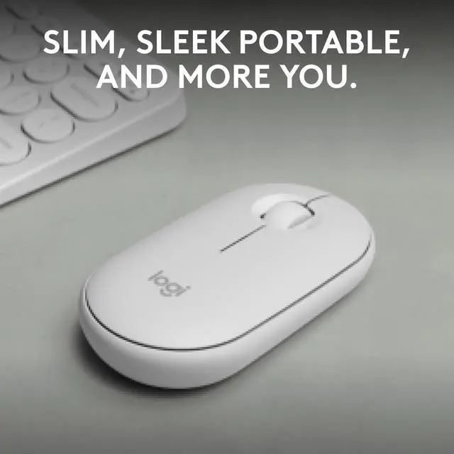 Alt view image 2 of 10 - Logitech Pebble 2 M350s Mouse, Slim, Compact design, Bluetooth® Wireless, Customizable button, Multi-device pairing - Tonal White