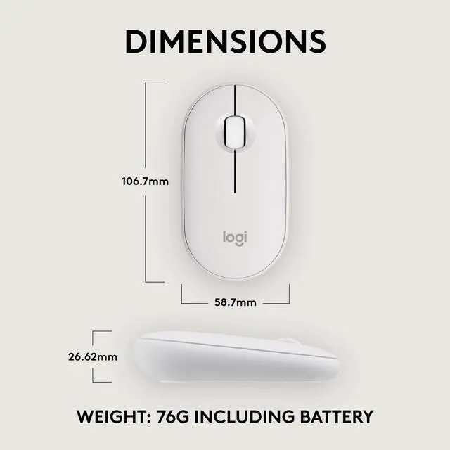 Alt view image 8 of 10 - Logitech Pebble 2 M350s Mouse, Slim, Compact design, Bluetooth® Wireless, Customizable button, Multi-device pairing - Tonal White