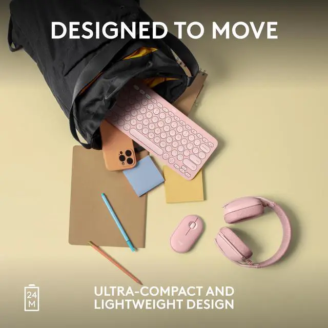 Alt view image 7 of 10 - Logitech Pebble 2 M350s Mouse, Slim, compact Bluetooth® Wireless, customizable button, Multi-device pairing, Tonal Rose