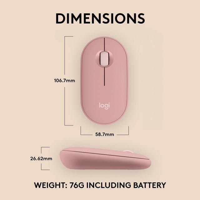 Alt view image 8 of 10 - Logitech Pebble 2 M350s Mouse, Slim, compact Bluetooth® Wireless, customizable button, Multi-device pairing, Tonal Rose