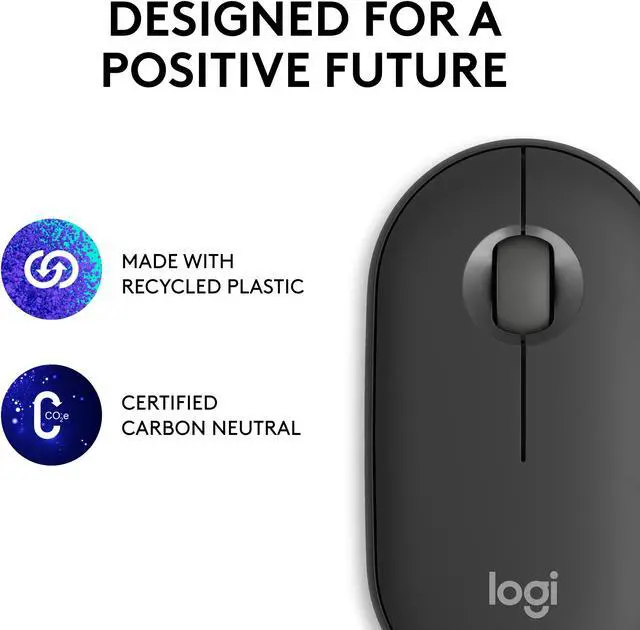Alt view image 10 of 10 - Logitech Pebble 2 M350s Mouse, Slim, compact Bluetooth® Wireless, customizable button, Multi-device pairing, Black