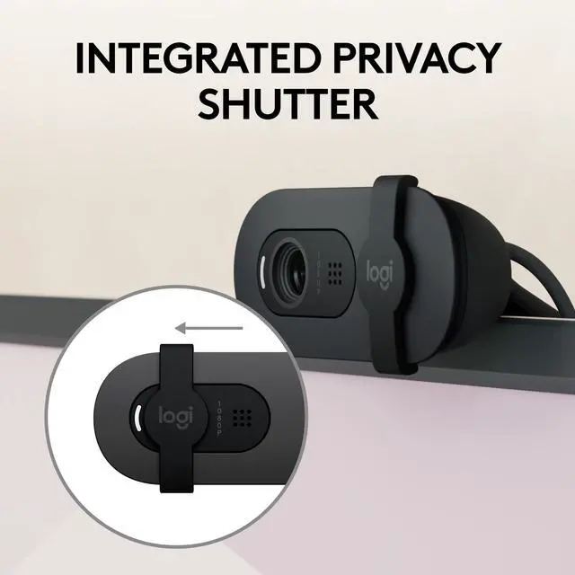 Alt view image 4 of 9 - Logitech Brio 100 Full HD Webcam for Meetings and Streaming, Auto-Light Balance, Built-In Mic, Privacy Shutter, USB-A, for Microsoft Teams, Google Meet, Zoom and More - Graphite