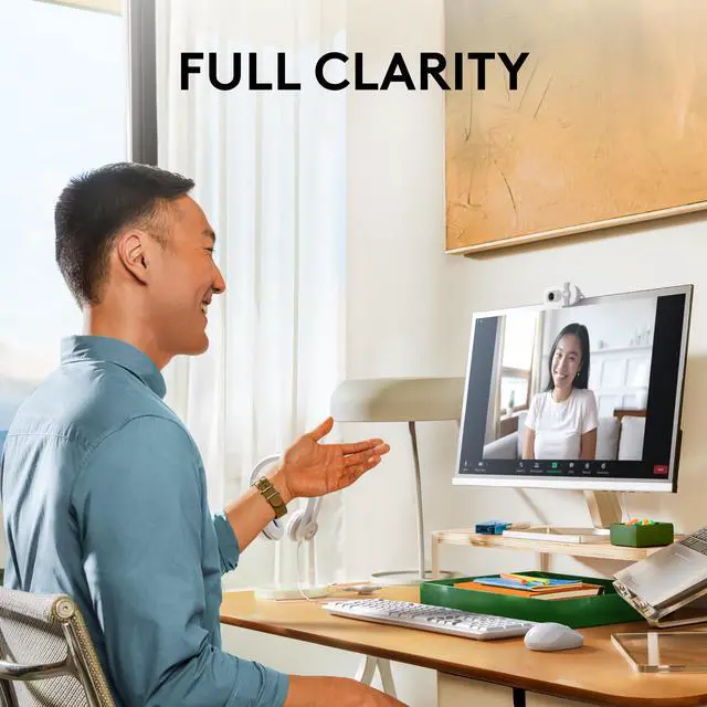 Alt view image 2 of 9 - Logitech Brio 100 Full HD Webcam for Meetings and Streaming, Auto-Light Balance, Built-In Mic, Privacy Shutter, USB-A, for Microsoft Teams, Google Meet, Zoom and More - Off White