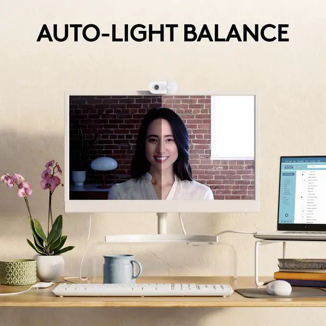 Alt view image 3 of 9 - Logitech Brio 100 Full HD Webcam for Meetings and Streaming, Auto-Light Balance, Built-In Mic, Privacy Shutter, USB-A, for Microsoft Teams, Google Meet, Zoom and More - Off White