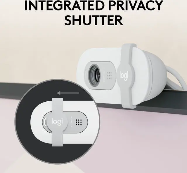 Alt view image 4 of 9 - Logitech Brio 100 Full HD Webcam for Meetings and Streaming, Auto-Light Balance, Built-In Mic, Privacy Shutter, USB-A, for Microsoft Teams, Google Meet, Zoom and More - Off White