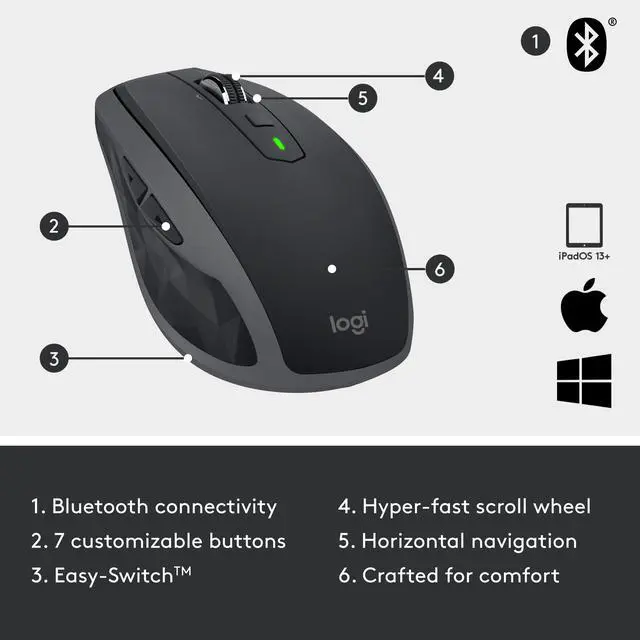 Alt view image 6 of 10 - Logitech MX Anywhere 2S Bluetooth Edition 910-007232 Bluetooth Wireless Mouse