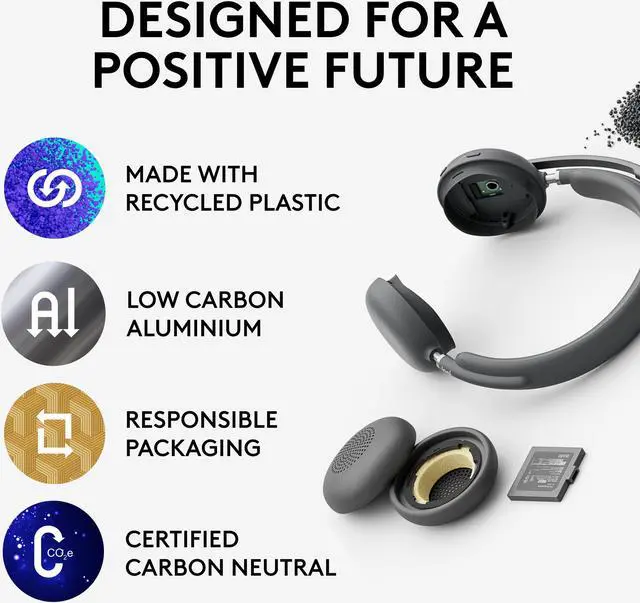 Alt view image 7 of 8 - Logitech Zone 950 Premium Noise Canceling Headset with Hybrid ANC, Bluetooth, USB-C, USB-A, Certified for Zoom, Google Meet, Google Voice, Fast Pair, Graphite