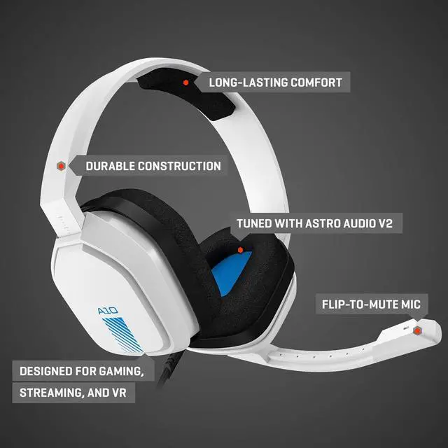Alt view image 6 of 8 - ASTRO Gaming A10 Wired Gaming Headset, Lightweight and Damage Resistant, ASTRO Audio, 3.5 mm Audio Jack, for Xbox Series X|S, Xbox One, PS5, PS4, Nintendo Switch, PC, Mac- White/Blue