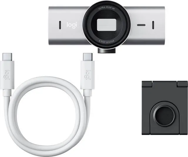 Alt view image 5 of 5 - Logitech MX Brio Ultra HD 4K Collaboration and Streaming Webcam, 1080p at 60 FPS, Dual Noise Reducing Mics,Show Mode, USB-C, Webcam Cover, Works with Microsoft Teams, Zoom, Google Meet - Pale Grey