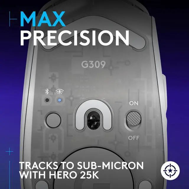 Alt view image 4 of 9 - Logitech G309 LIGHTSPEED Wireless Gaming Mouse, Lightweight, LIGHTFORCE Hybrid Switches, HERO 25K Sensor, 300+ Hour Battery Life With AA Battery, 6 Programmable Buttons, PC & Mac - White