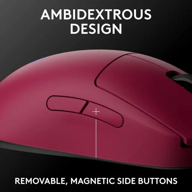 Alt view image 3 of 8 - Logitech G PRO 2 LIGHTSPEED Wireless Gaming Mouse, Right- or Left-Handed Mouse with up to 4 Customizable and Switchable Magnetic Side Buttons, 44K DPI Sensor, USB-C Charging, for PC/Mac - Magenta