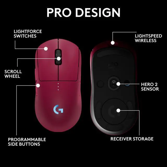Alt view image 8 of 8 - Logitech G PRO 2 LIGHTSPEED Wireless Gaming Mouse, Right- or Left-Handed Mouse with up to 4 Customizable and Switchable Magnetic Side Buttons, 44K DPI Sensor, USB-C Charging, for PC/Mac - Magenta