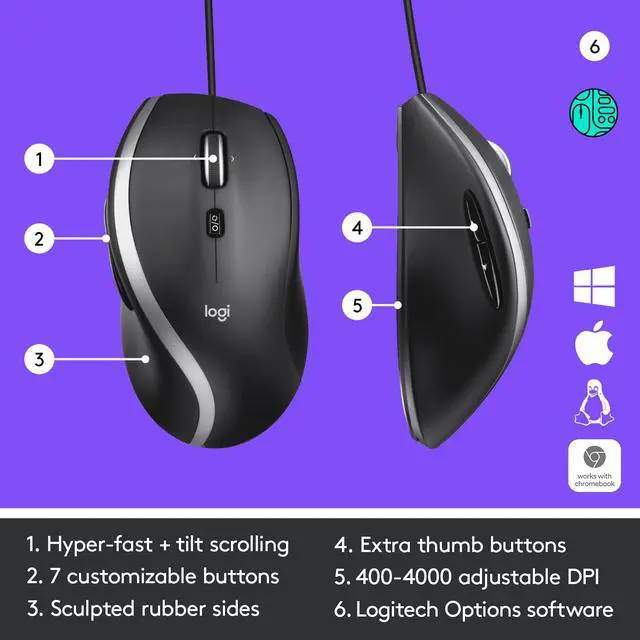 Alt view image 6 of 8 - Logitech - M500s Advanced Wired Optical Mouse with Hyper-fast Scrolling & Tilt - Wired - Black 910-007476