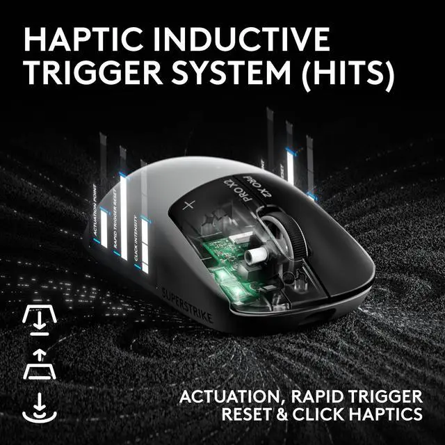 Alt view image 3 of 19 - Logitech PRO X2 SUPERSTRIKE LIGHTSPEED Wireless Gaming Mouse, Ultra-Fast Performance, Ultra Lightweight (61 g), Customizable Click Haptics, USB-C charging, for PC/Mac/Laptop