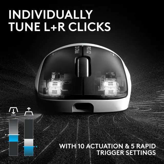 Alt view image 5 of 19 - Logitech PRO X2 SUPERSTRIKE LIGHTSPEED Wireless Gaming Mouse, Ultra-Fast Performance, Ultra Lightweight (61 g), Customizable Click Haptics, USB-C charging, for PC/Mac/Laptop