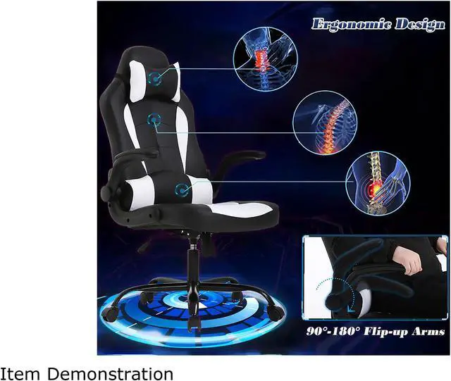 Alt view image 5 of 9 - ProHT 95000 Ergonomic Gaming Chair with Adjustable Headrest Pillow, Padded Armrest and Lumber Support