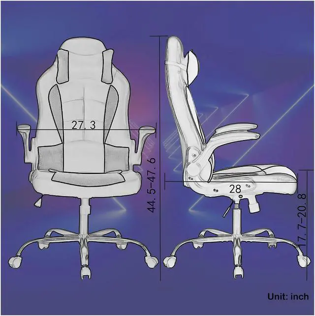 Alt view image 8 of 9 - ProHT 95000 Ergonomic Gaming Chair with Adjustable Headrest Pillow, Padded Armrest and Lumber Support