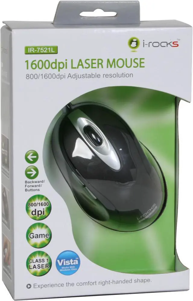 Alt view image 8 of 8 - i-rocks IR-7521L-BK Black 5 Buttons 1 x Wheel USB Laser Mouse