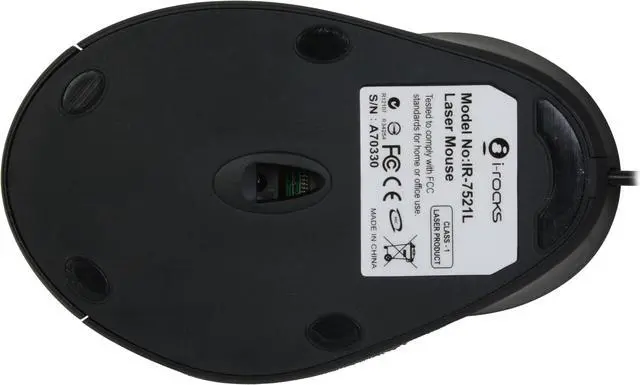 Alt view image 6 of 8 - i-rocks IR-7521L-BK Black 5 Buttons 1 x Wheel USB Laser Mouse